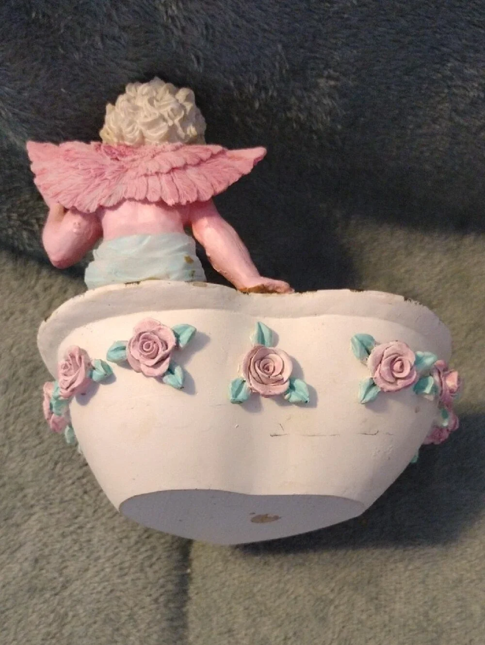 Decorative Heart Trinket Dish with Pink Rose Accents and Cherub